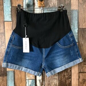 Maternity rolled blue jean shorts
